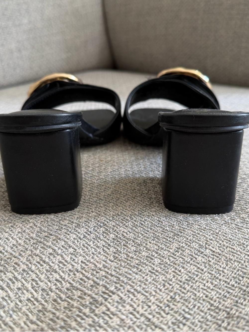 A New Day- Black Slide Heeled Sandals with Gold Buckle - Picture 6 of 8